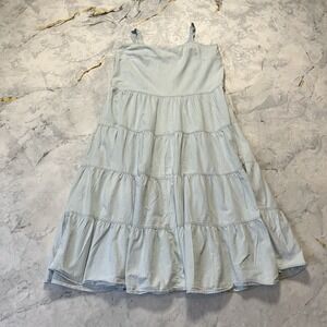 Pomander Place‎ Tuckernuck Dress Womens Sz Large Blue Lola Chambray Tiered Midi